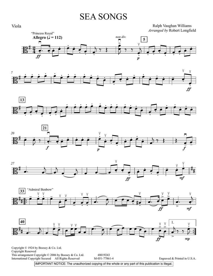 Sea Songs - Viola Sea Songs - Viola Orchestra scores gallery preview page 1