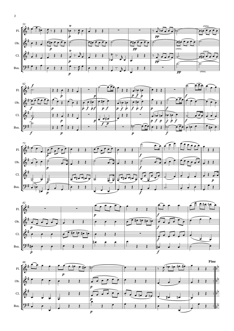 Mozart: String Quartet No.14 in C major K.387 (Spring) (Mvt.II Menuetto and Trio) - wind quartet Woodwind Quartet scores gallery preview page 2