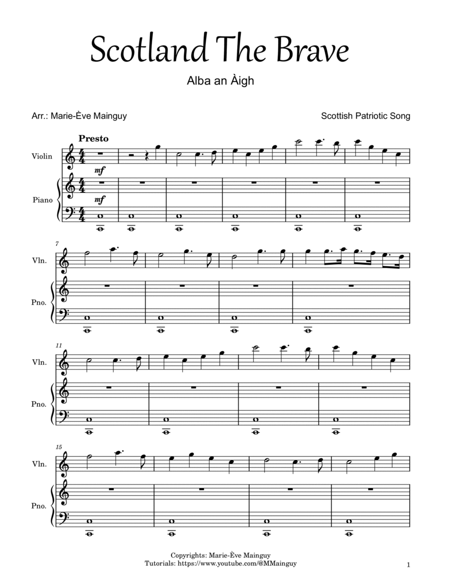 Scotland The Brave Violin Solo scores gallery preview page 1