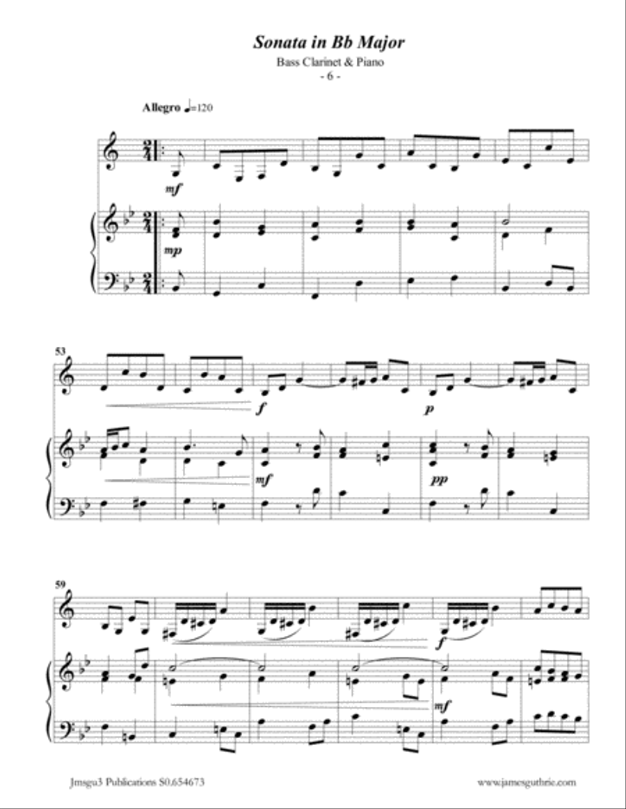 Telemann: Sonata in Bb Major for Bass Clarinet & Piano Bass Clarinet scores gallery preview page 6