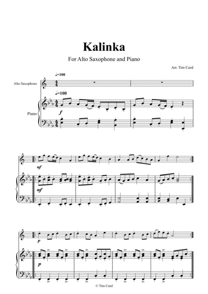 Kalinka for Solo Alto Saxophone and Piano image number null