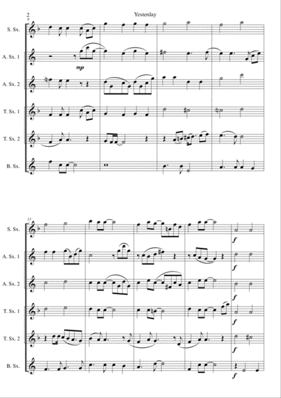 Yesterday Tenor Saxophone scores gallery preview page 2