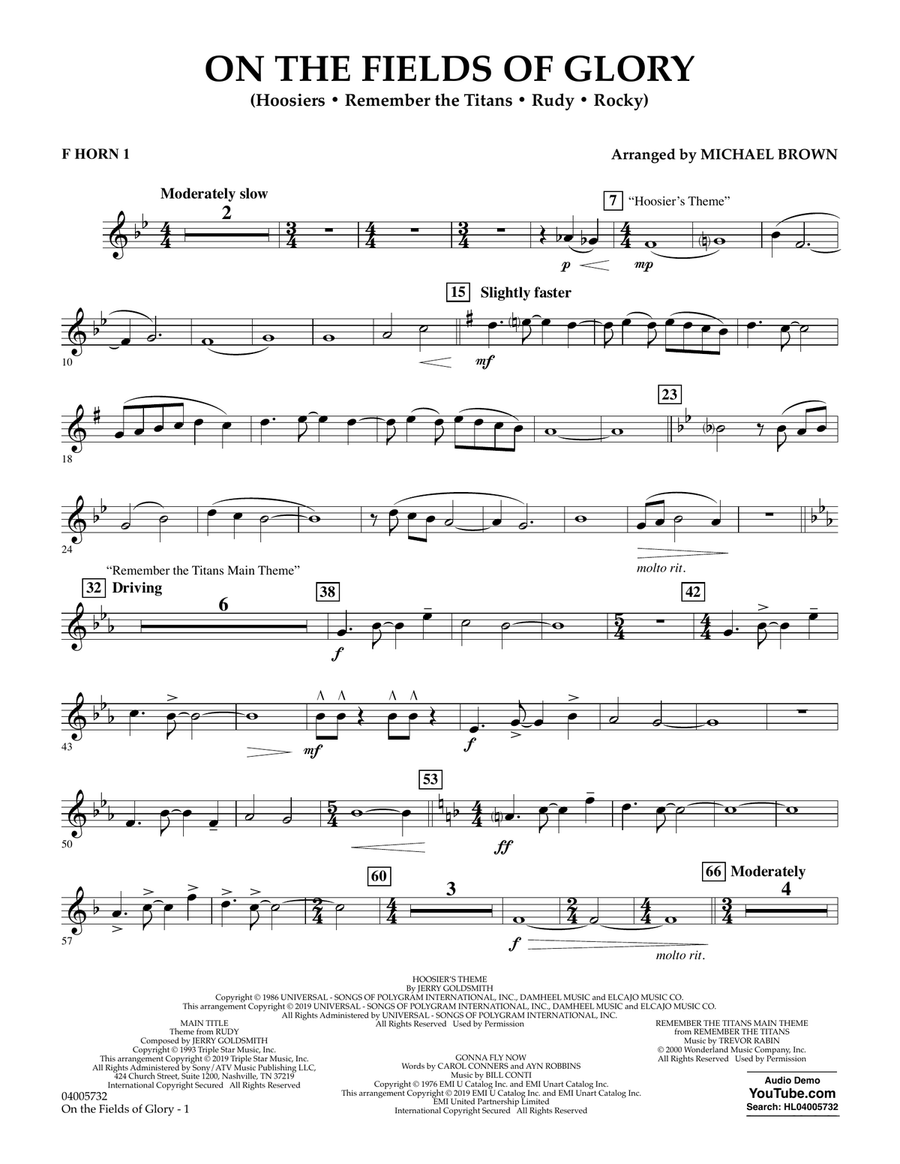 On the Fields of Glory - F Horn 1 Concert Band scores gallery preview page 1