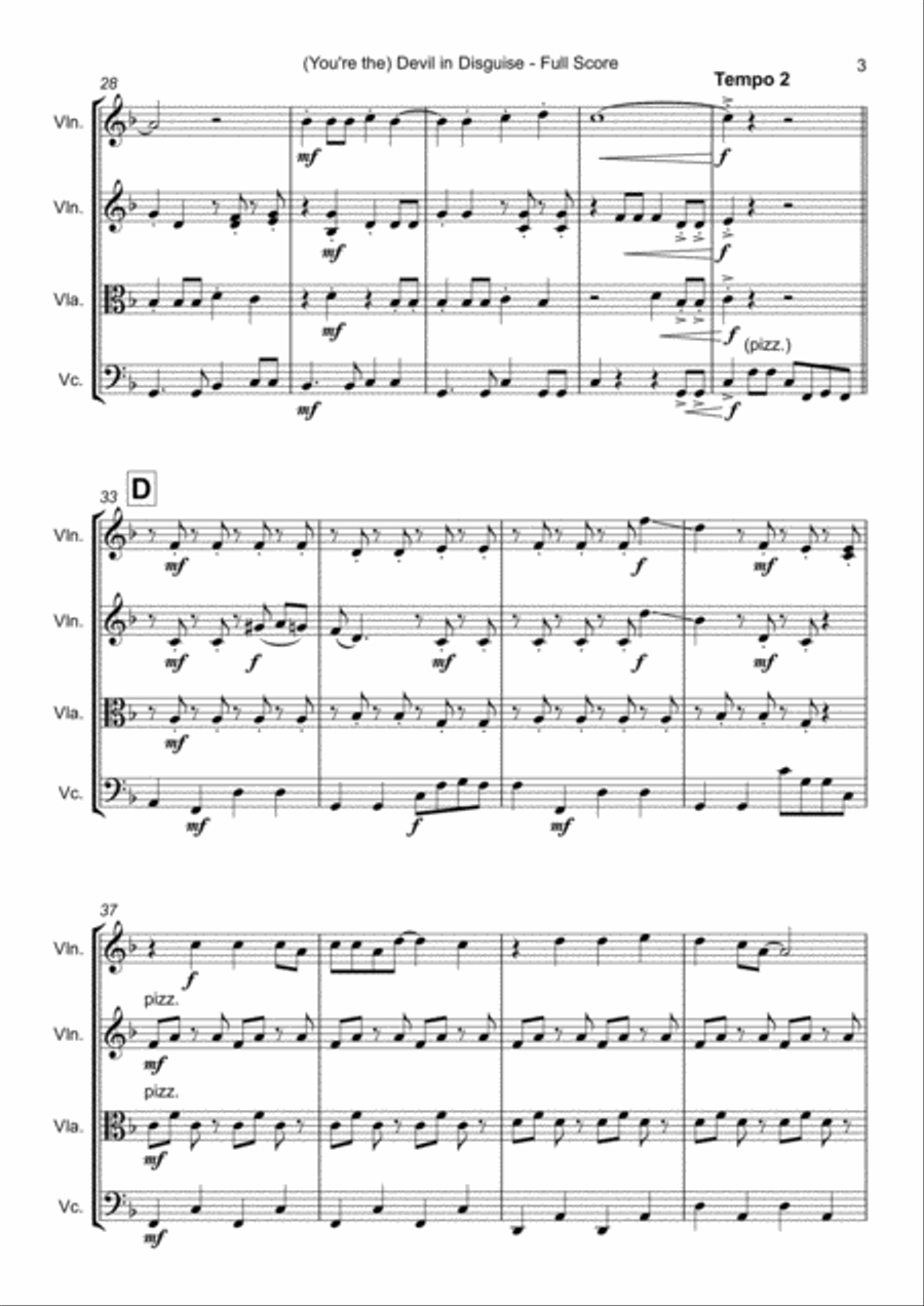 (you're The) Devil In Disguise String Quartet scores gallery preview page 4