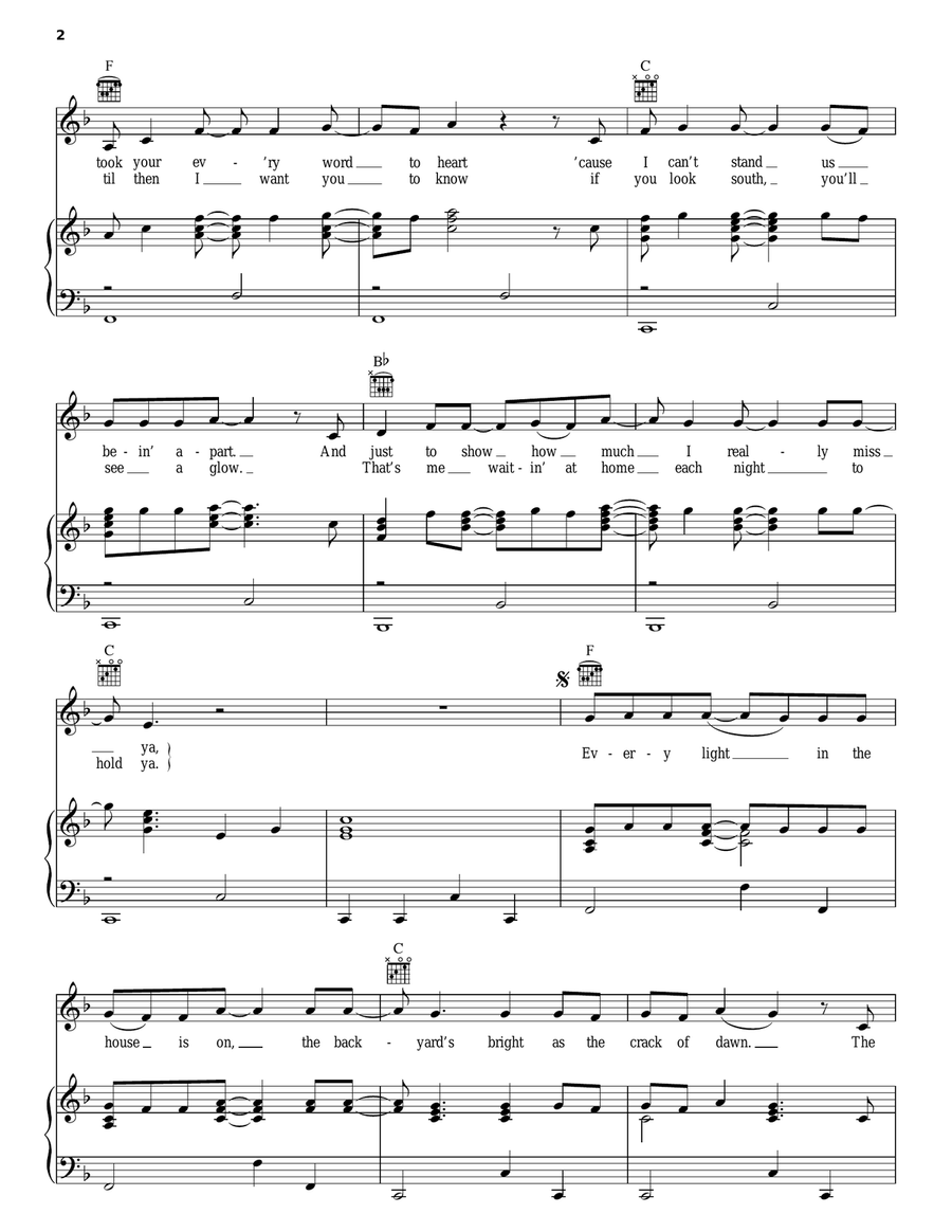 Every Light In The House Piano, Vocal, Guitar scores gallery preview page 2
