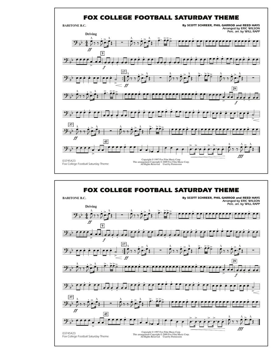 Fox College Football Saturday Theme - Baritone B.C. Marching Band scores gallery preview page 1