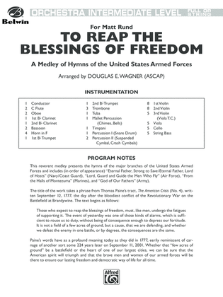 Book cover for To Reap the Blessings of Freedom (A Medley of Hymns of the United States Armed Forces): Score