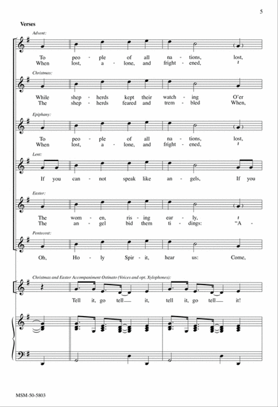 A Carol for All Seasons (Go, Tell It on the Mountain) Unison Choir scores gallery preview page 5