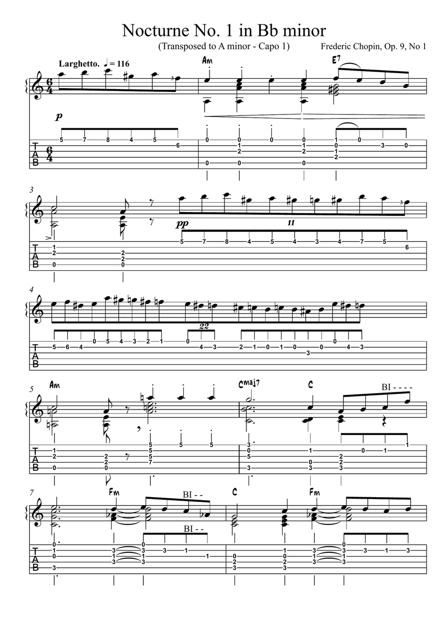 Nocturne Op 9 No 1 (arranged for guitar) Classical Guitar scores gallery preview page 1
