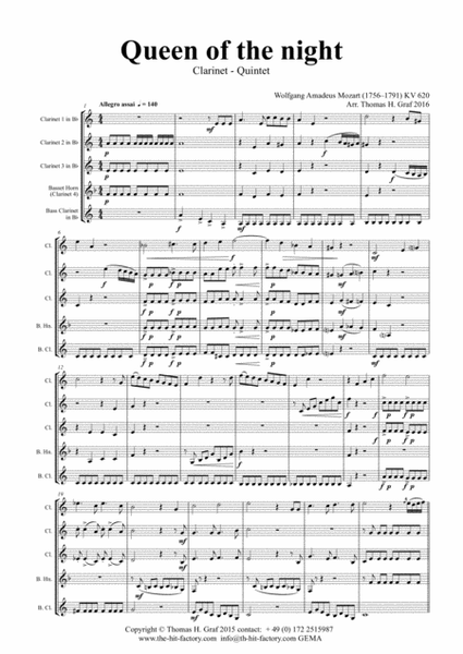 The Magic Flute Queen of the night - KV 620 W.A.Mozart - Clarinet Quintet