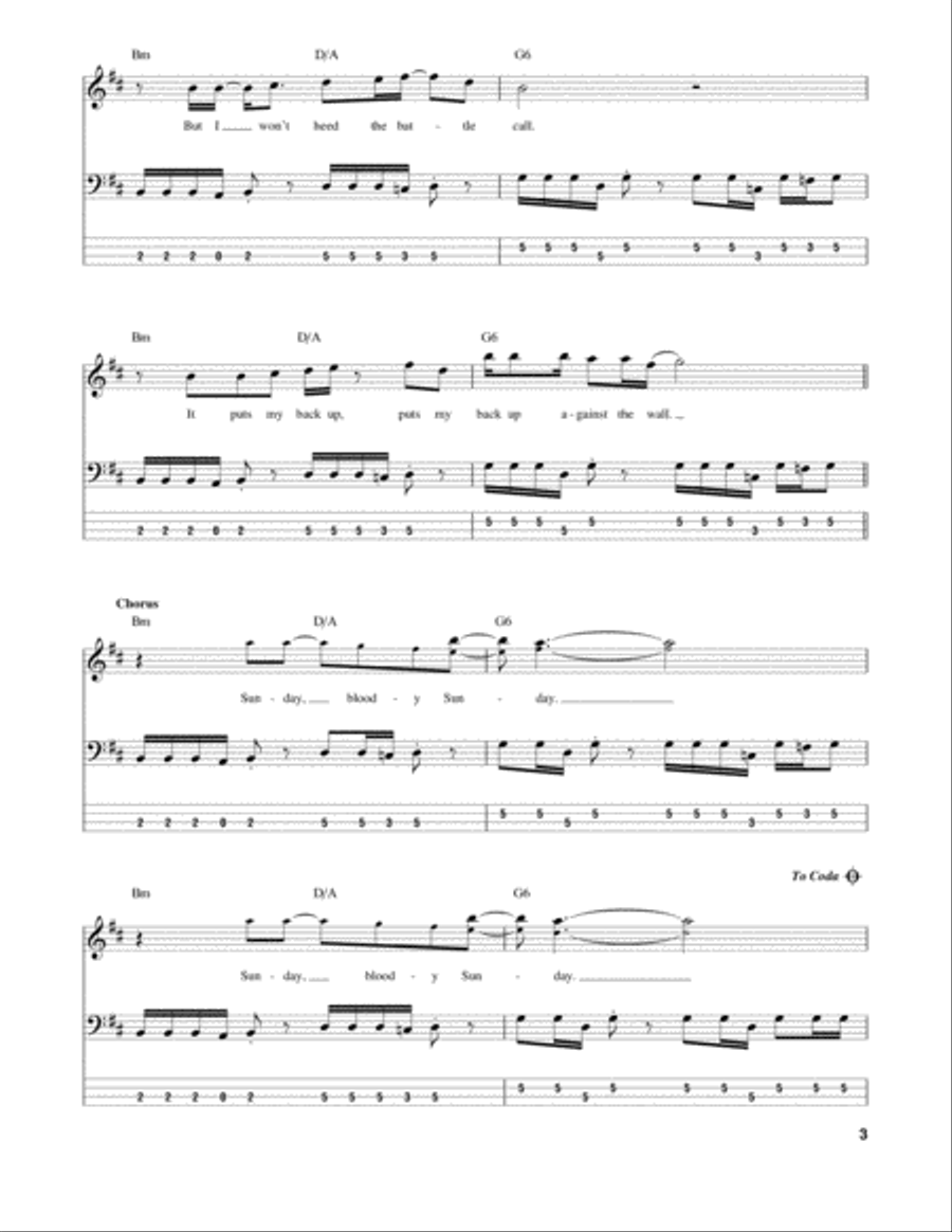 Sunday Bloody Sunday Sunday Bloody Sunday Guitar Tablature scores gallery preview page 3