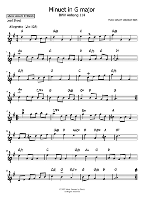 Minuet in G major (LEAD SHEET) BWV Anhang 114 [Johann Sebastian Bach]