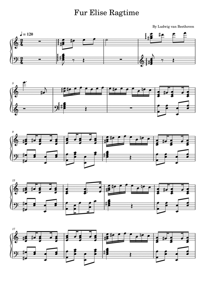 Fur Elise Ragtime,Jazz Style,For Piano Solo image number null