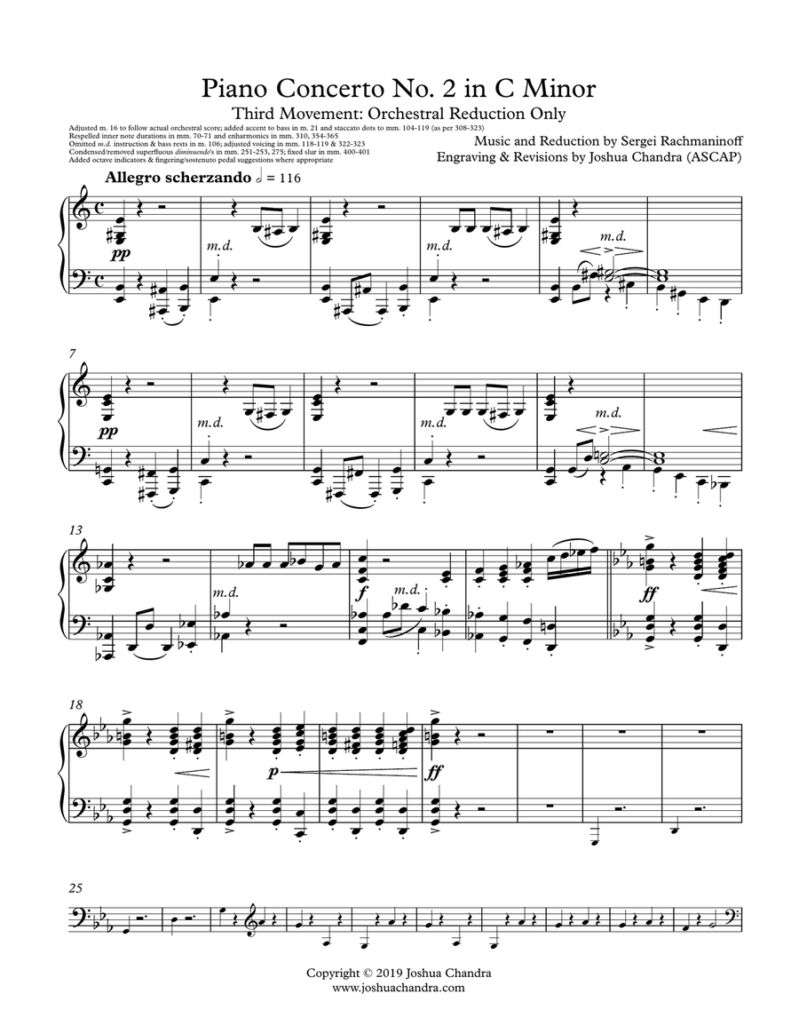 Rachmaninoff Piano Concerto No. 2 in C Minor - Movement 3 (Accompaniment/Orchestral Reduction Only) Piano Solo scores gallery preview page 1