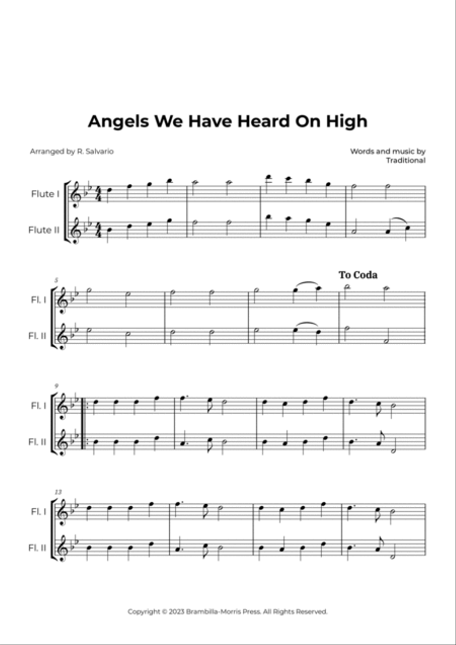 Angels We Have Heard On High (Key of B-Flat Major) Flute Duet scores gallery preview page 2