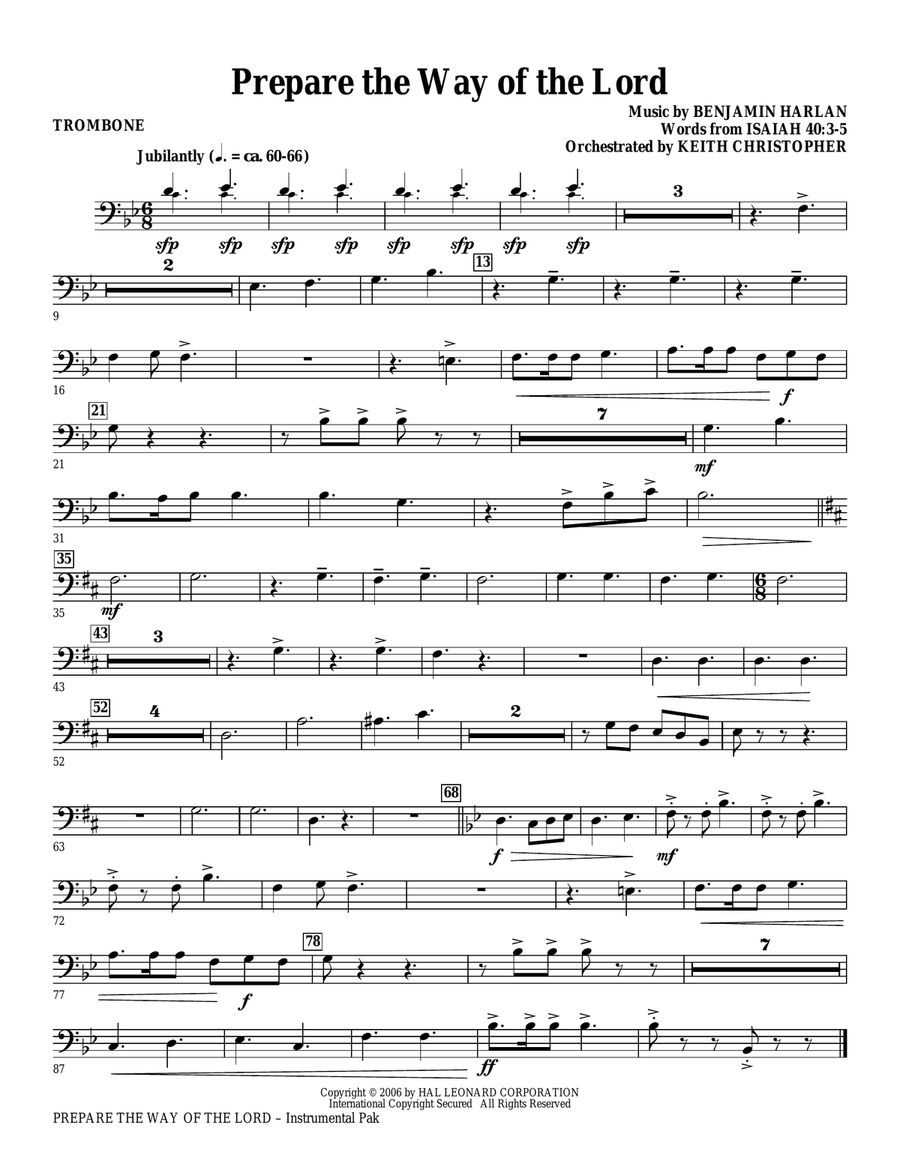 Prepare The Way Of The Lord - Trombone
