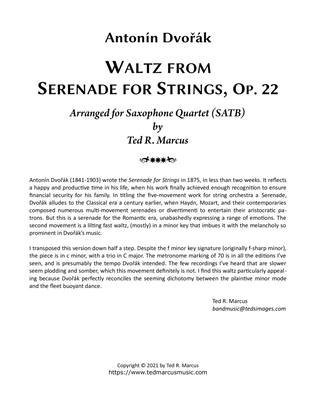 Book cover for Waltz (2nd Movement) from Serenade for Strings, Op. 22 for Saxophone Quartet