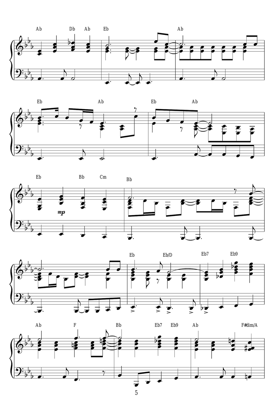 Bridge Over Troubled Water Piano Solo scores gallery preview page 5