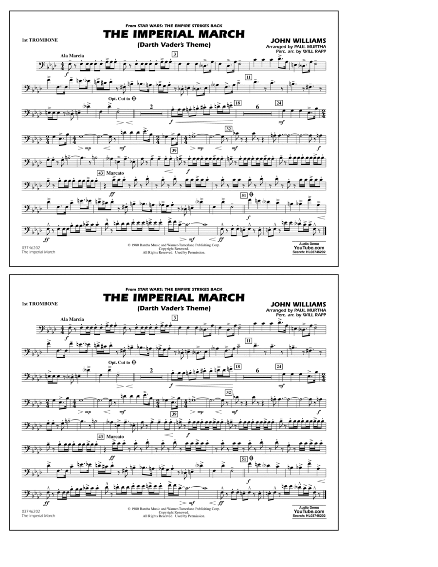 The Imperial March (Darth Vader's Theme) - 1st Trombone Trombone scores gallery preview page 1