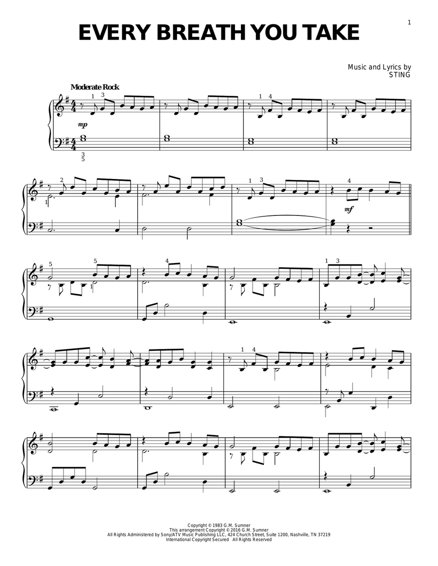 Every Breath You Take Piano Solo scores gallery preview page 1