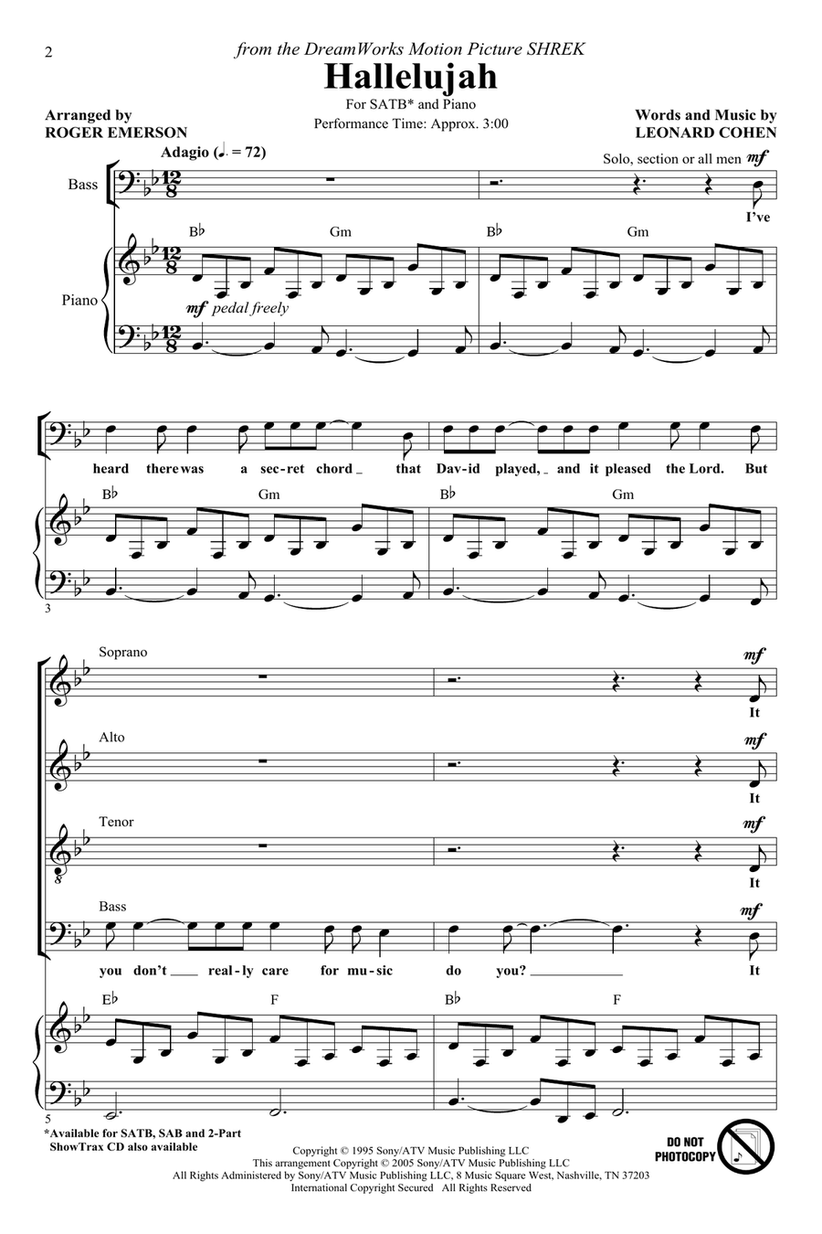 Hallelujah (arr. Roger Emerson) 4-Part scores gallery preview page 1