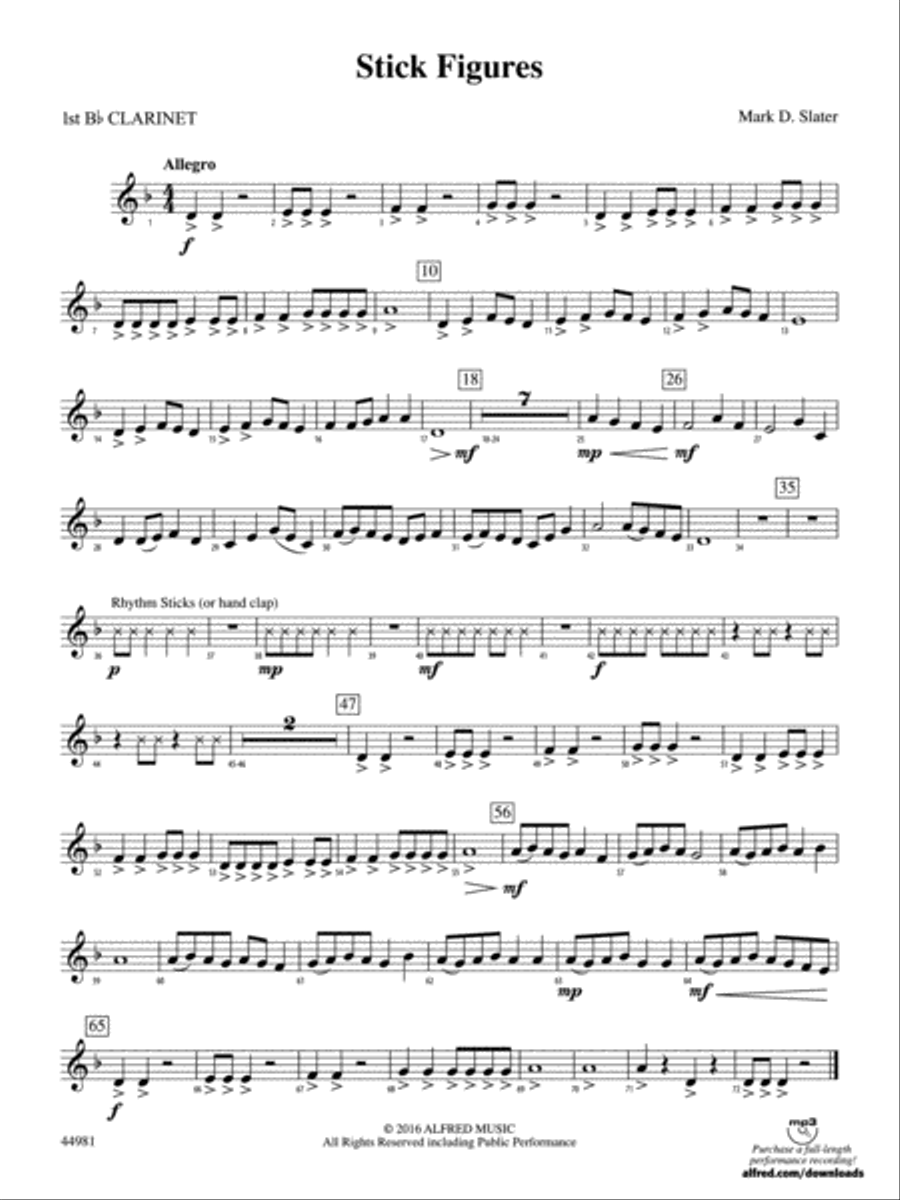 Stick Figures: 1st B-flat Clarinet Concert Band scores gallery preview page 1
