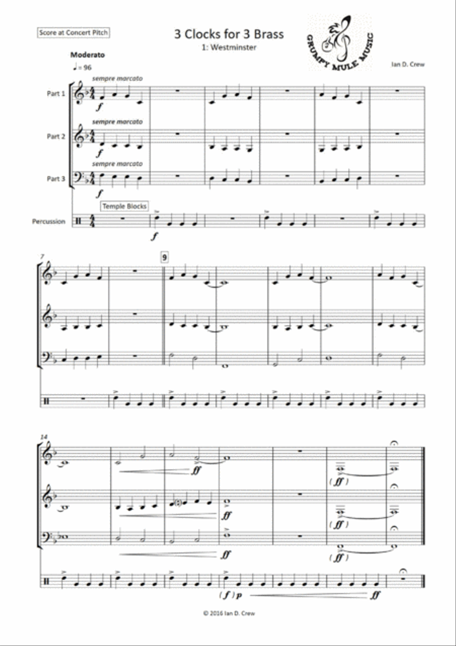 3 Clocks for 3 Brass 3 Clocks for 3 Brass Brass Ensemble scores gallery preview page 1