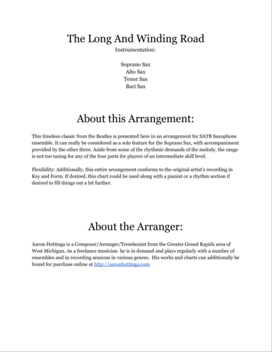 The Long And Winding Road Saxophone Quartet scores gallery preview page 2