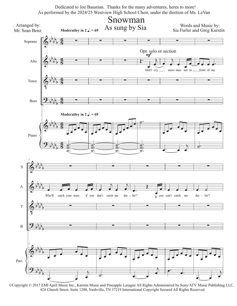 Snowman 4-Part scores gallery preview page 1