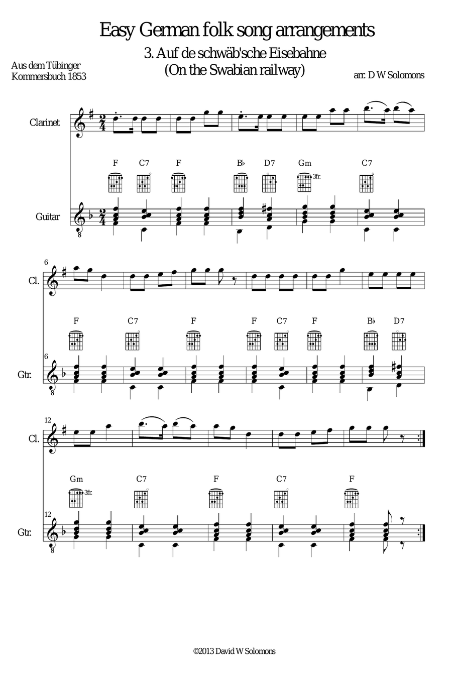 Railway Song (Auf de schwäb'sche Eisebahne) for clarinet and guitar Clarinet scores gallery preview page 5