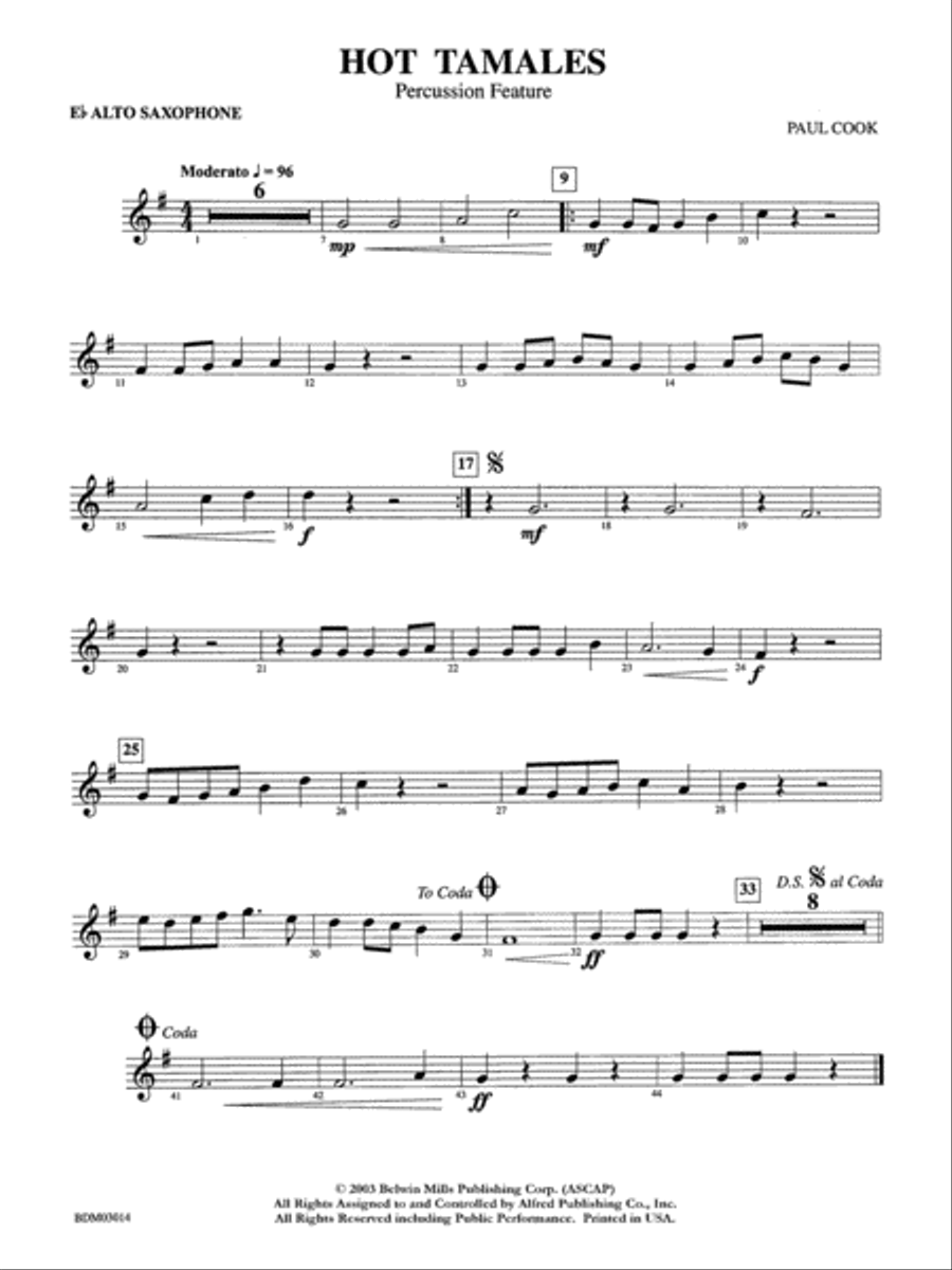 Hot Tamales (Percussion Feature): E-flat Alto Saxophone Concert Band scores gallery preview page 1