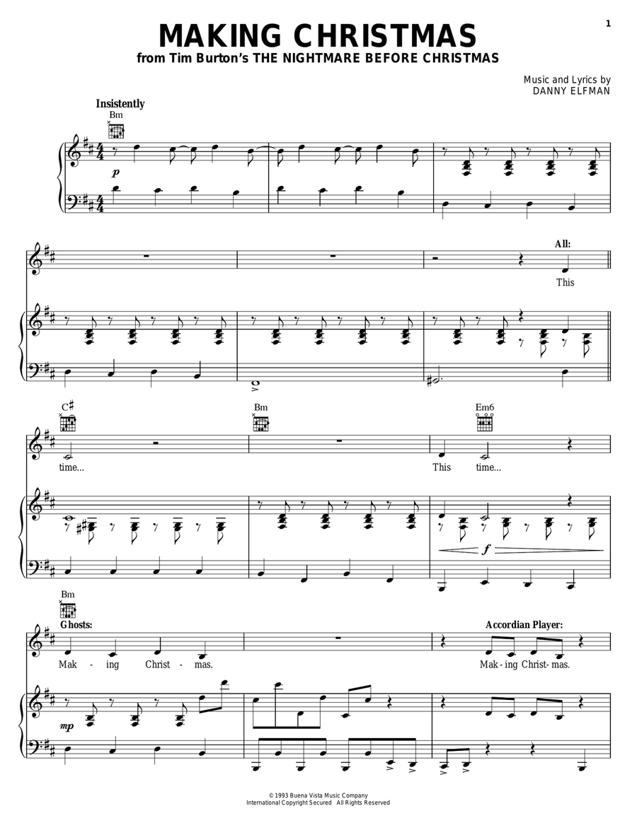 Making Christmas (from The Nightmare Before Christmas) Piano, Vocal, Guitar scores gallery preview page 1
