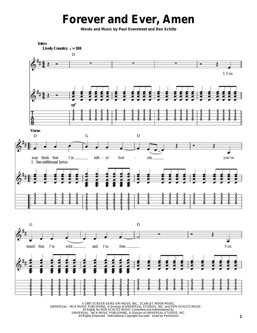 Forever And Ever, Amen Acoustic Guitar scores gallery preview page 1