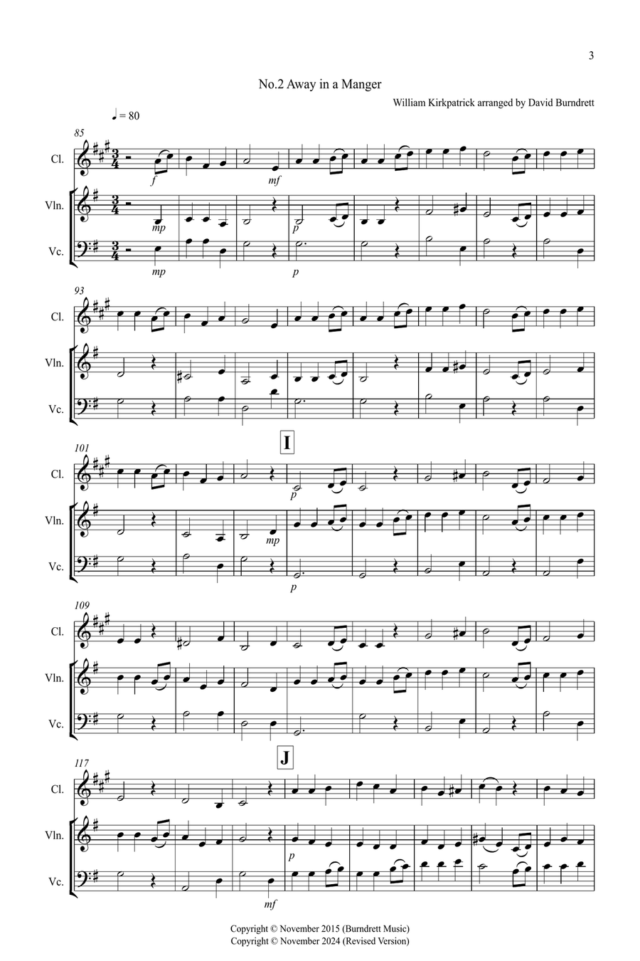 3 Christmas Favourites for Clarinet, Violin and Cello Trio Small Ensemble scores gallery preview page 3