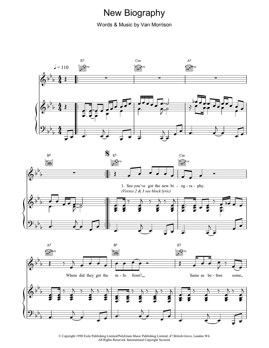New Biography Piano, Vocal, Guitar scores gallery preview page 1