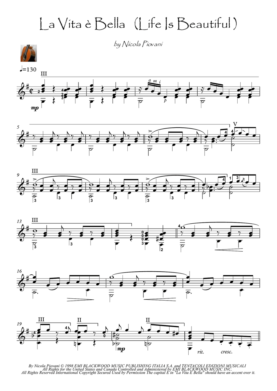 Life Is Beautiful (la Vita E Bella) Acoustic Guitar scores gallery preview page 1