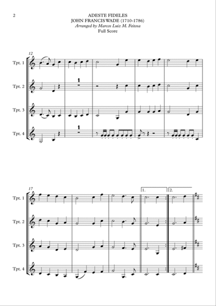 Adeste Fideles - Trumpet Quartet Brass Ensemble scores gallery preview page 4
