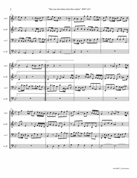 Bach: Wer nur den lieben Gott läst walten" BWV 647 arr. for 2 Violins and 2 Cellos image number null