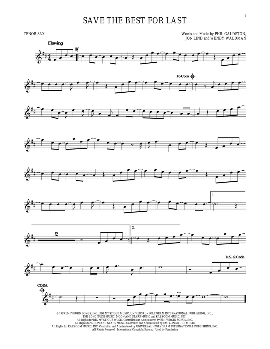 Save The Best For Last Save The Best For Last Tenor Saxophone scores gallery preview page 1