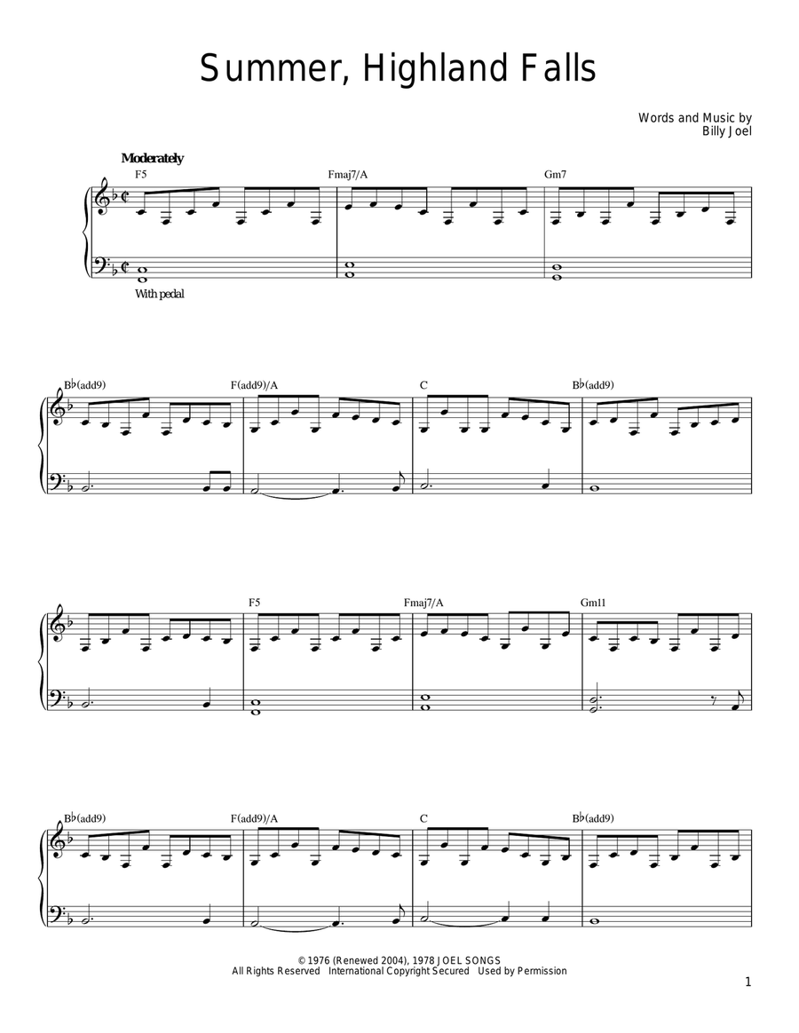 Summer, Highland Falls Piano, Vocal, Guitar scores gallery preview page 1