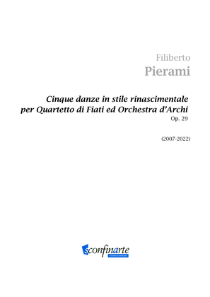Book cover for Filiberto Pierami: CINQUE DANZE IN STILE RINASCIMENTALE Op.29 (ES-21-084) - Score Only