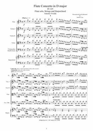 Vivaldi - Flute Concerto in D major RV 429 for Flute solo, Strings and Harpsichord