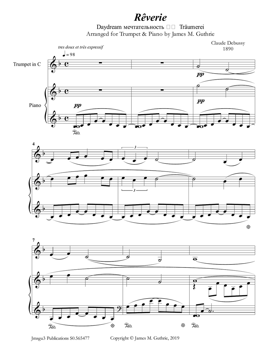 Debussy: Reverie for Trumpet & Piano Trumpet Solo scores gallery preview page 1