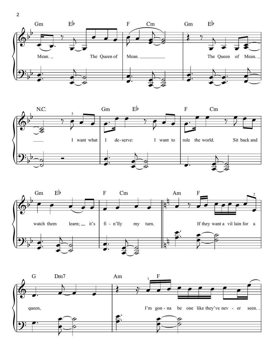 Queen Of Mean (from Disney's Descendants 3) Easy Piano scores gallery preview page 2