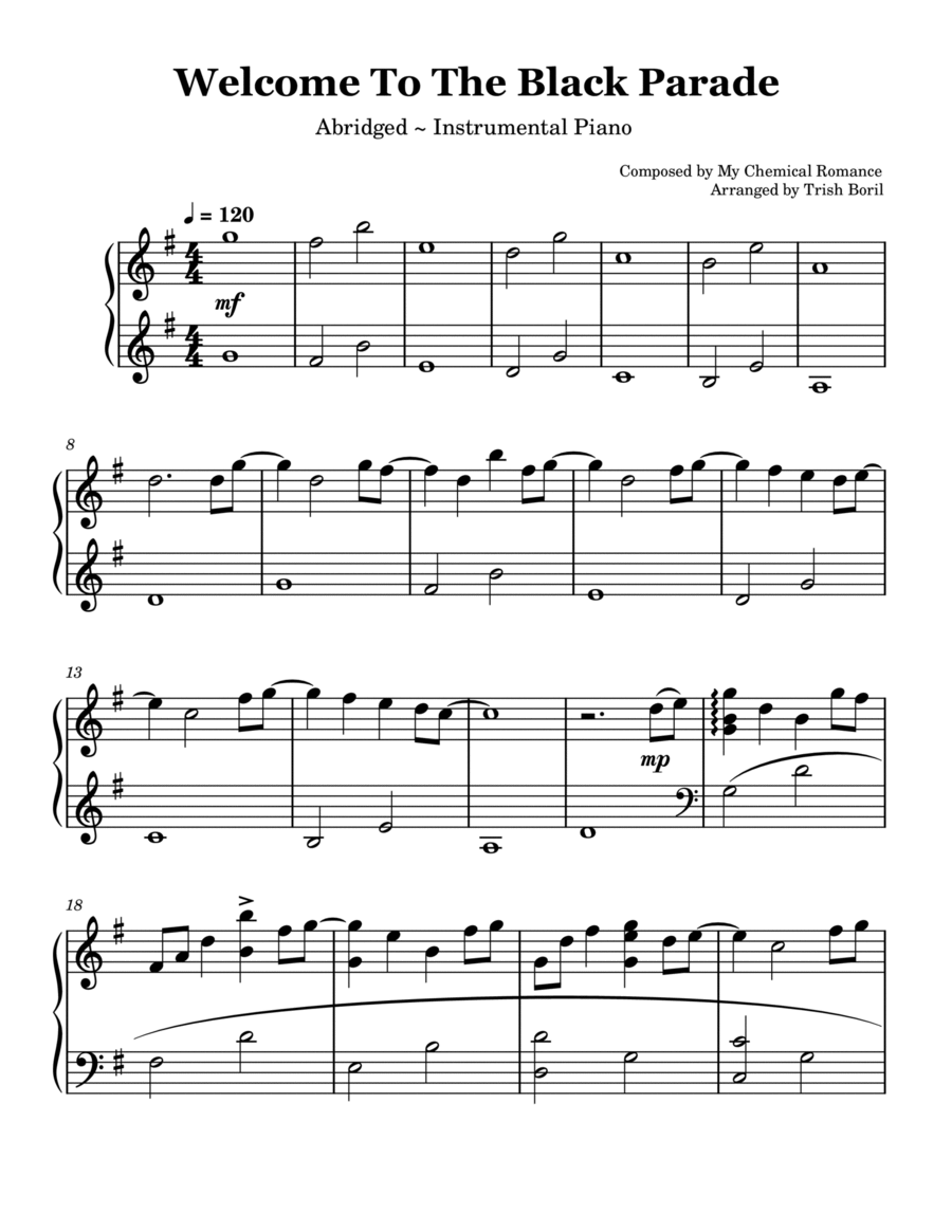 Welcome To The Black Parade Piano Solo scores gallery preview page 1
