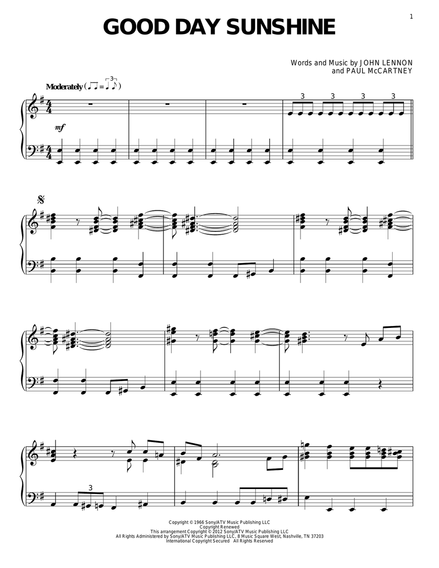 Good Day Sunshine Piano Solo scores gallery preview page 1