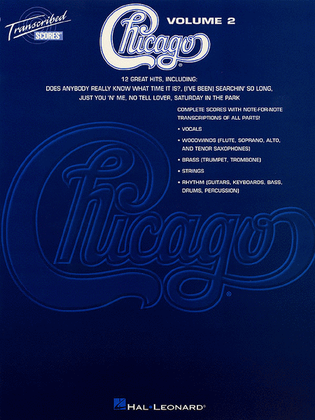 Book cover for Chicago – Transcribed Scores Volume 2