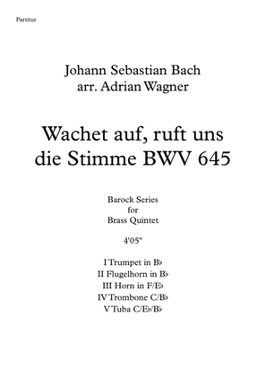 Book cover for "Wachet auf, ruft uns die Stimme BWV 645" (Brass Quintet) arr. Adrian Wagner