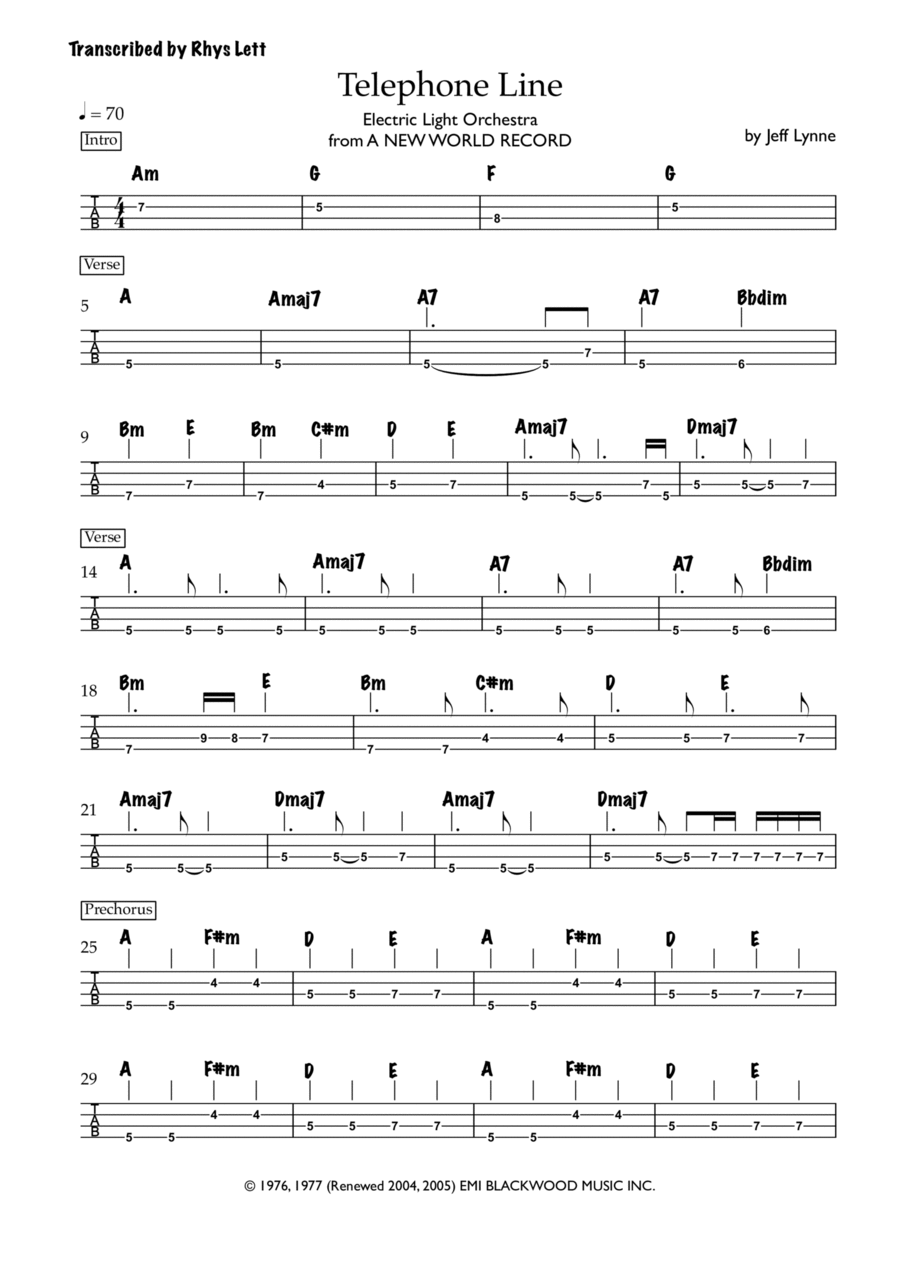 Telephone Line Guitar Tablature scores gallery preview page 1