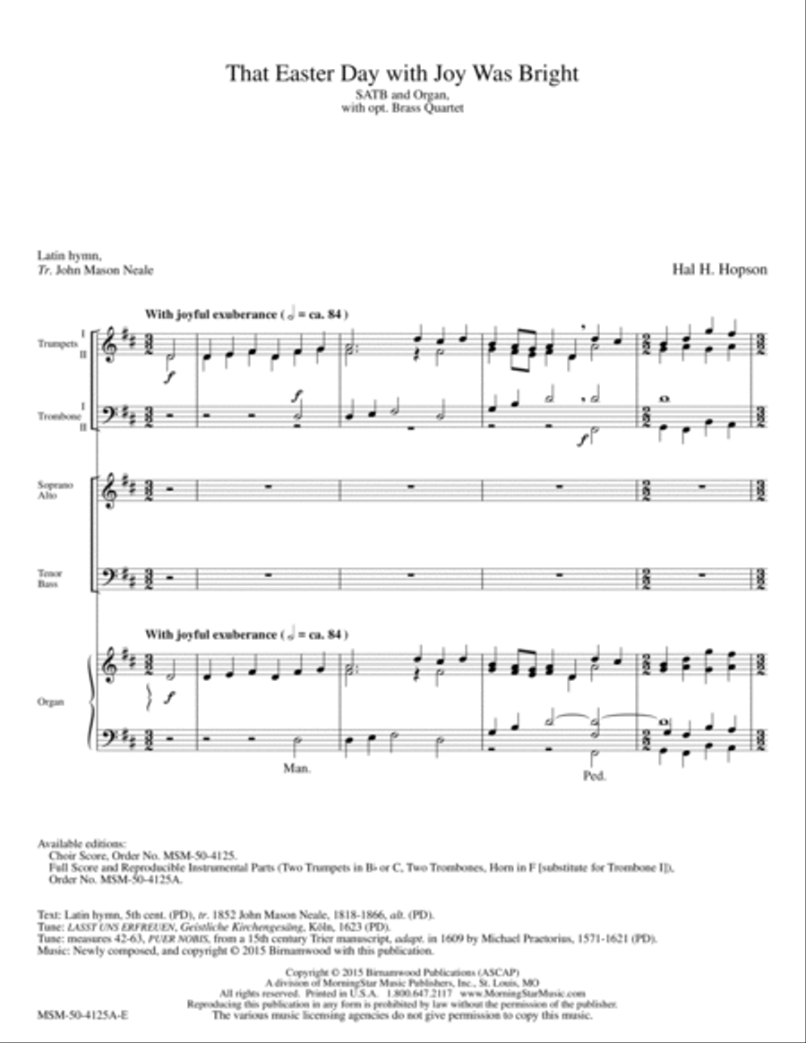 That Easter Day with Joy Was Bright (Downloadable Full Score & Instrumental Parts) Choir scores gallery preview page 1